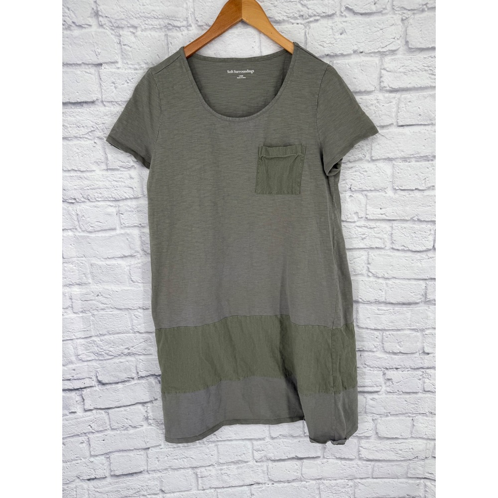 Soft Surroundings Winnie Linen Blend T‎ Shirt Dress Womens Large Olive Green